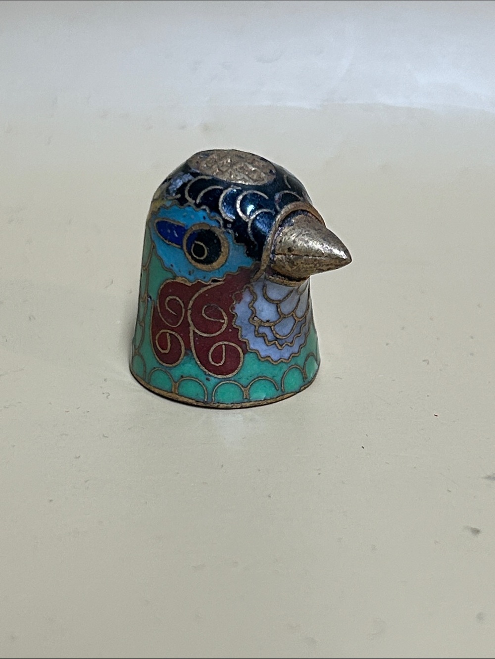 Cloisonné Enamel Decorative Bird Head Figurine - Teal, Blue, Red